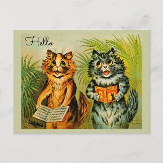 Retro Cats Music in Pusstown Cats Singing Hello Postkarte