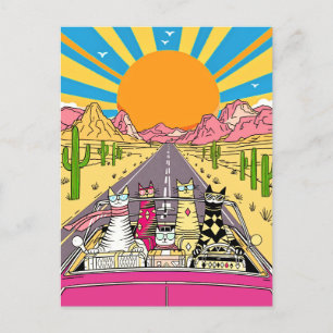 Retro Cats on Vacation Nehmen Sie eine Road Trip Postkarte