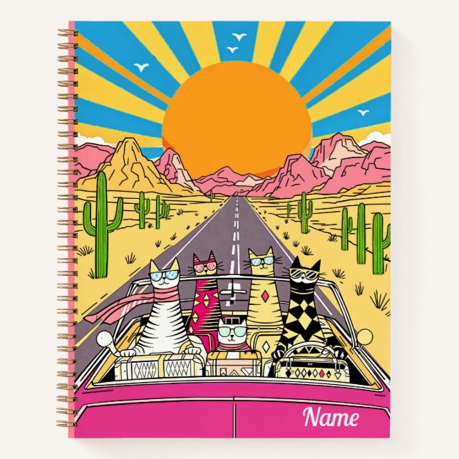Retro Cats on Vacation Take a Road Trip Journal Notizbuch (Vorderseite)