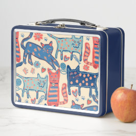 Retro Cats Print Metall Brotdose