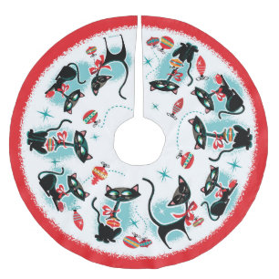 Retro Cats Weihnachten Polyester Weihnachtsbaumdecke