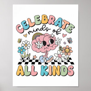 Retro Celebrate Minds aller Art Niedliche Gehirnau Poster