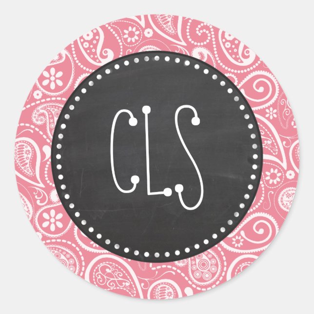 Retro Chalkboard; Blush Pink Paisley; Bloral Runder Aufkleber (Vorderseite)
