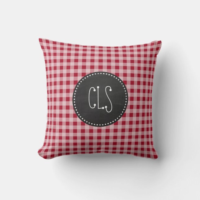 Retro Chalkboard; Carmine Red Gingham; Checked Kissen (Vorderseite)