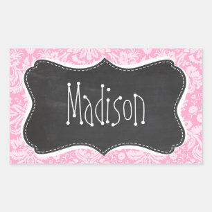 Retro Chalkboard Carnation Pink Damask Muster Rechteckiger Aufkleber