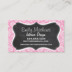 Retro Chalkboard Carnation Pink Damask Muster Visitenkarte