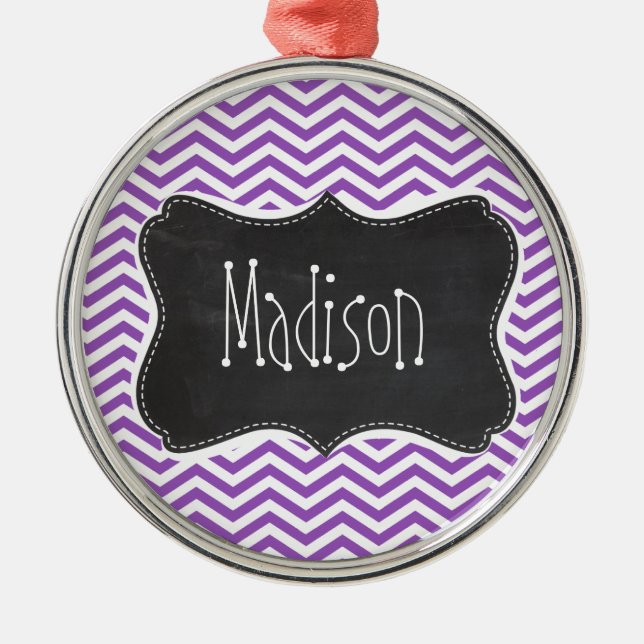 Retro Chalkboard; Deep Lilac Zickzack Silbernes Ornament (Vorne)