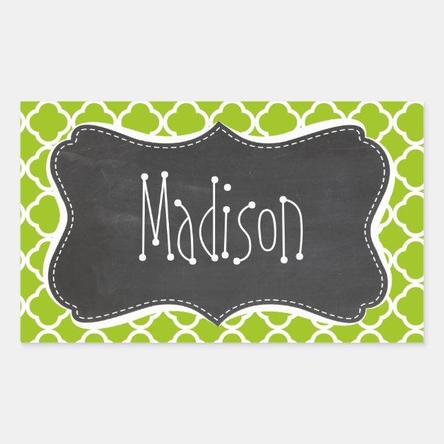 Retro Chalkboard-Look; Apple Green Quatrefolie Rechteckiger Aufkleber (Vorderseite)