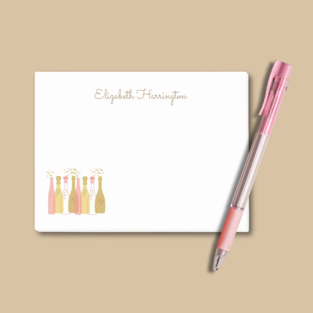 Retro Champagner Flaschen Glam Retro Stil der 60er Post-it Klebezettel (Say "Cheers!" with every note you write on these champagne notes. Your name goes in chic script.)
