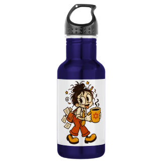 Retro-chaotisches Büro-Mädchen mit Kaffee-Aufklebe Edelstahlflasche