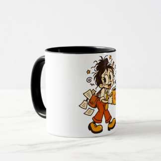 Retro-chaotisches Büro-Mädchen mit Kaffee-Aufklebe Tasse