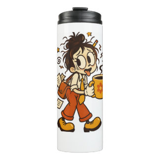 Retro-chaotisches Büro-Mädchen mit Kaffee-Aufklebe Thermosbecher