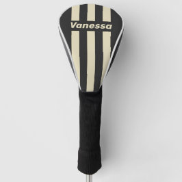 Retro Charcoal Three Pin Stripes with Name Golf Headcover