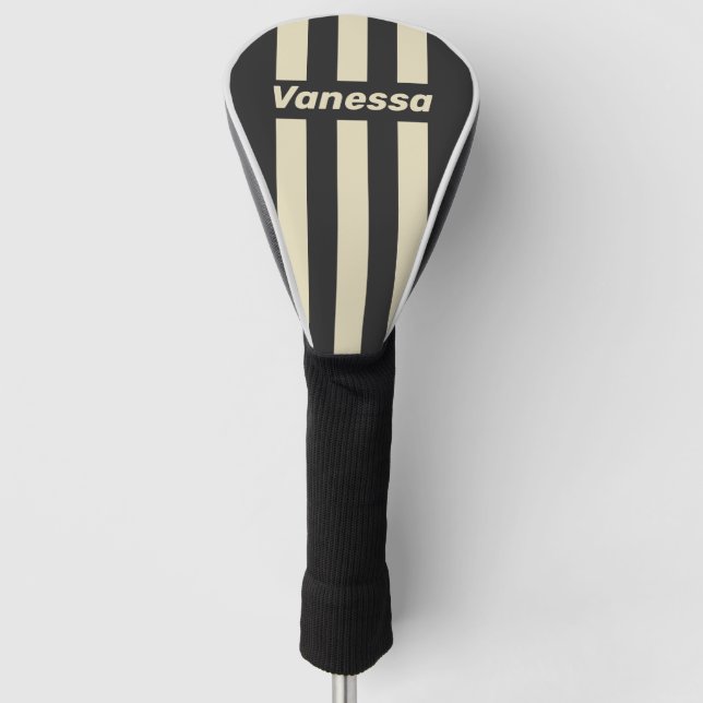 Retro Charcoal Three Pin Stripes with Name Golf Headcover (Vorderseite)