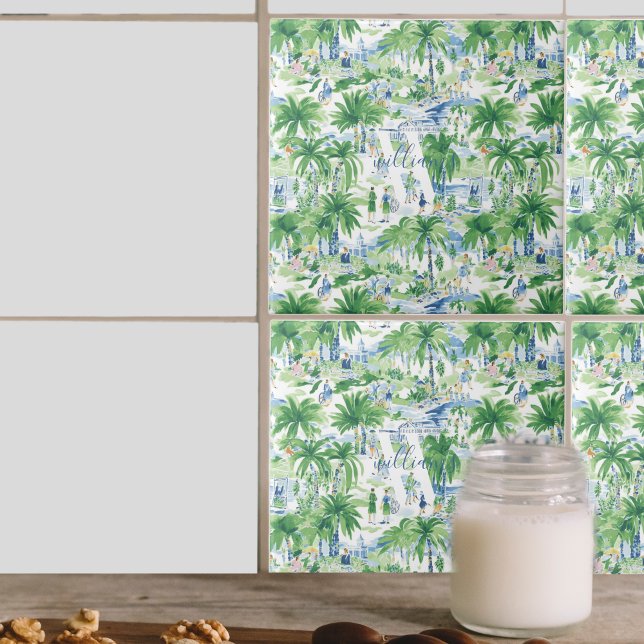 Retro Charleston Summer Pattern | Monogramm Fliese (Von Creator hochgeladen)