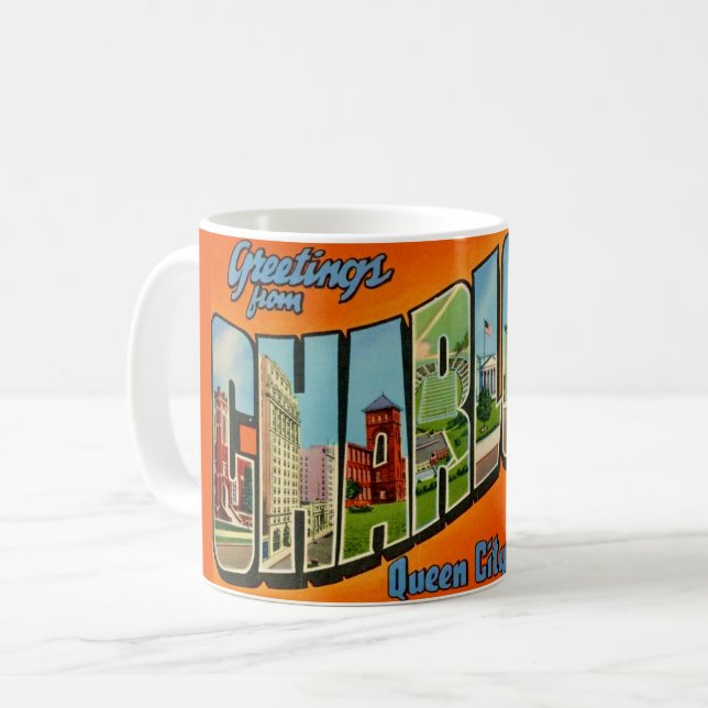 Retro Charlotte NC Postkarte Kaffeetasse (Vorderseite Links)