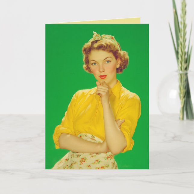 Retro Charme Selbstbewusste Frau Karte (Vorderseite)