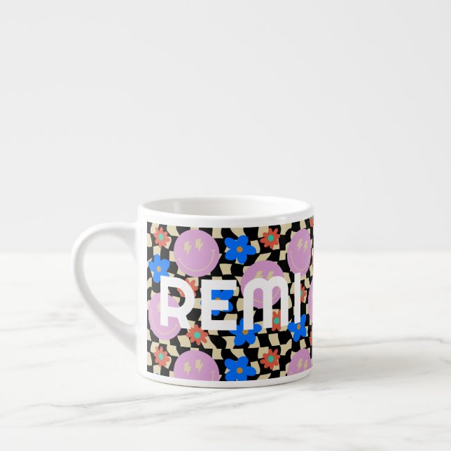 Retro Checked Blume Name Kleinkind Tasse (Links)