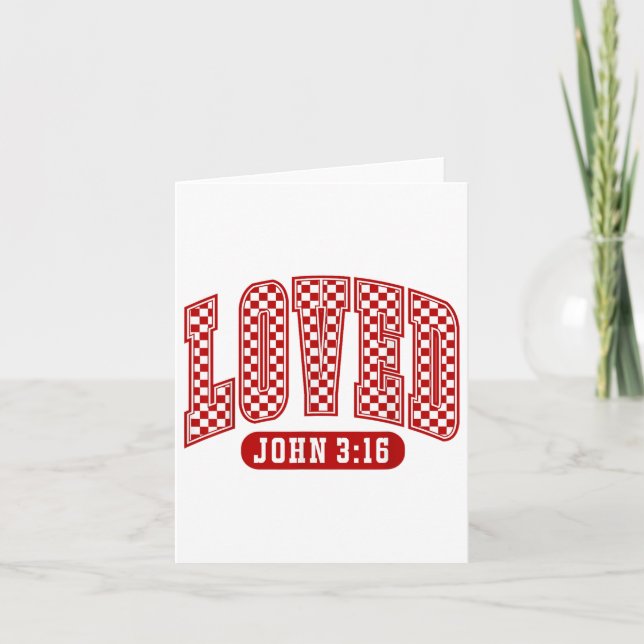 Retro Checked Christlich Valentines Loved 3_16 Karte (Vorderseite)