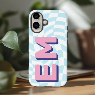 Retro Checkerboard Ästhetische Monogramm iPhone 16 Hülle