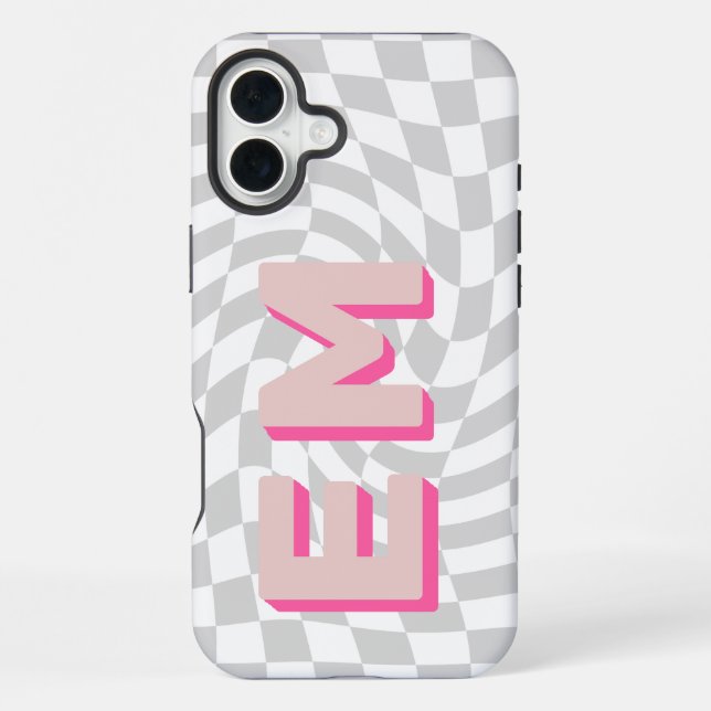 Retro Checkerboard Ästhetische Monogramm iPhone Hülle (Rückseite)