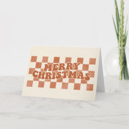 Retro Checkerboard Boho Merry Christmas Feiertagskarte
