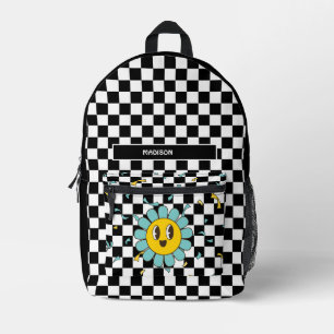 Retro Checkerboard Daisy Bedruckter Rucksack