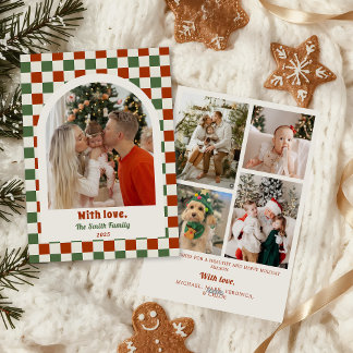 Retro Checkerboard Family Photo Arch Christmas Feiertagskarte