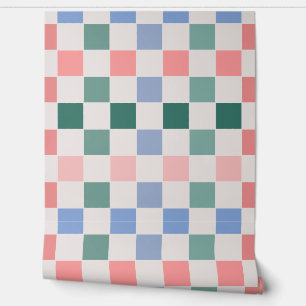 Retro Checkerboard Kariert (Rosa, Grün, Blau) Tapete