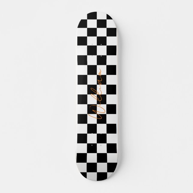 Retro Checkerboard Muster weiß und schwarz Skateboard (Vorne)