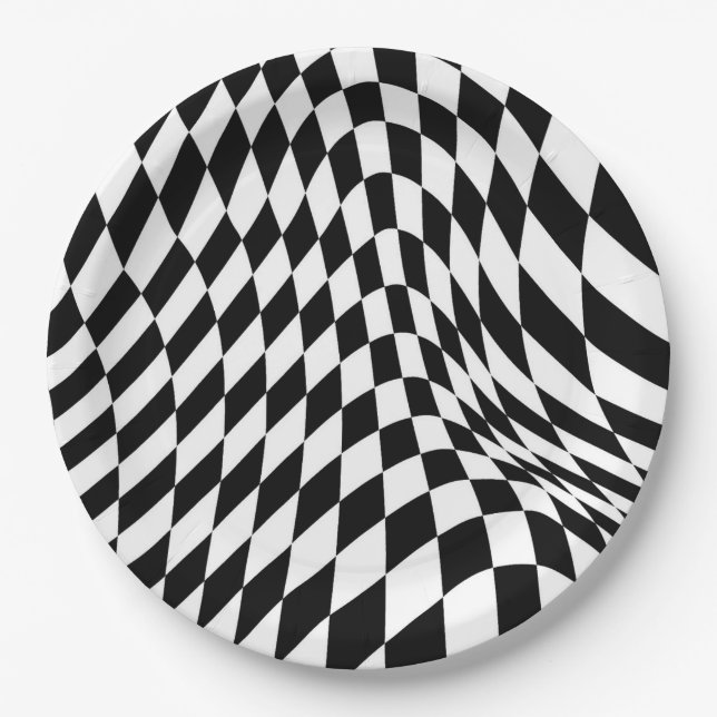 Retro Checkerboard One Happy Typ Party Pappteller (Vorderseite)