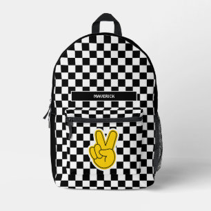 Retro Checkerboard Peace Sign Bedruckter Rucksack