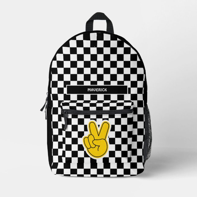 Retro Checkerboard Peace Sign Bedruckter Rucksack (Vorderseite)