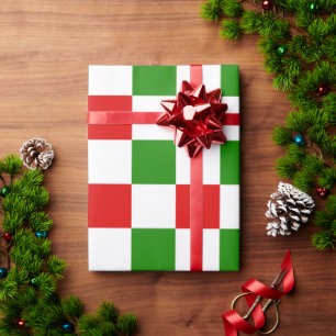 Retro Checkerboard Rot und Grün Weihnachten Geschenkpapier