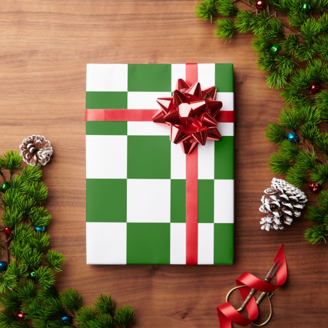 Retro Checkerboard Schachbrett Board Grün Weihnach Geschenkpapier (Feiertagsgeschenk)