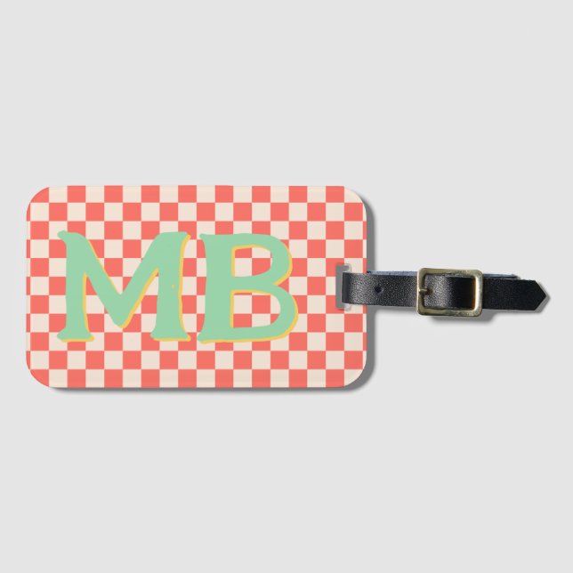 Retro Checkerboard Schachbrettmuster Pastellfarben Gepäckanhänger (Vorderseite (Horizontal))