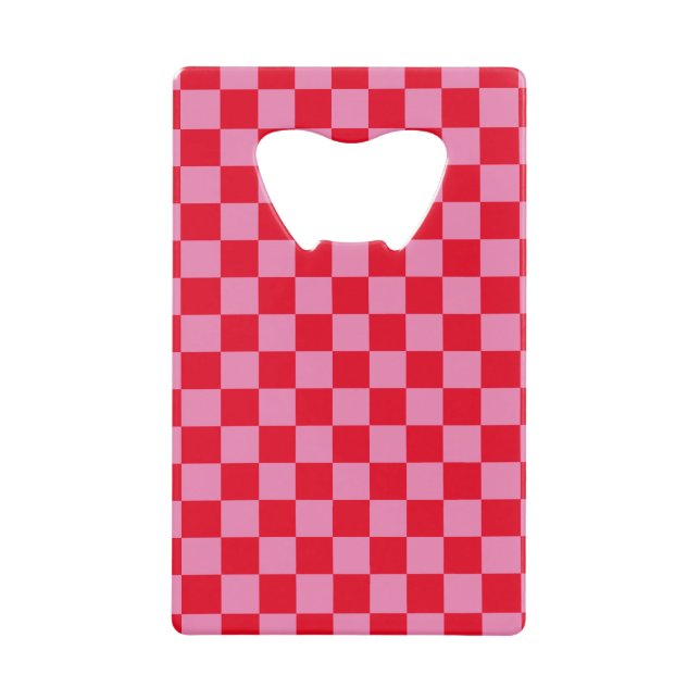 Retro Checkerboard Schachbrettmuster rosa Orange Geldbeutel Flaschenöffner (Vorderseite)