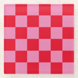 Retro Checkerboard Schachbrettmuster rosa Orange Glasuntersetzer