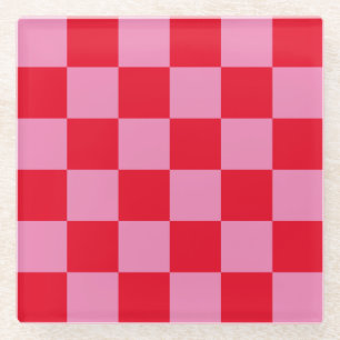 Retro Checkerboard Schachbrettmuster rosa Orange Glasuntersetzer