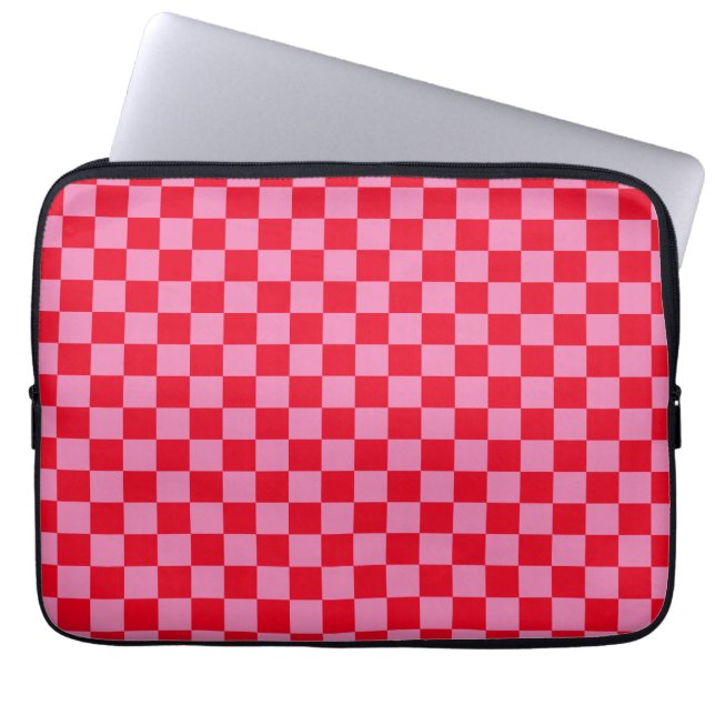 Retro Checkerboard Schachbrettmuster rosa Orange Laptopschutzhülle (Vorderseite)