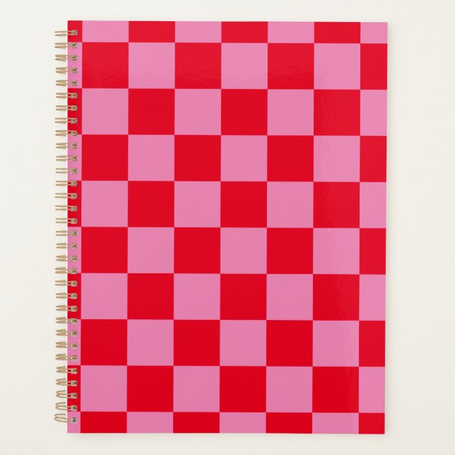 Retro Checkerboard Schachbrettmuster rosa Orange Planer (Vorderseite)