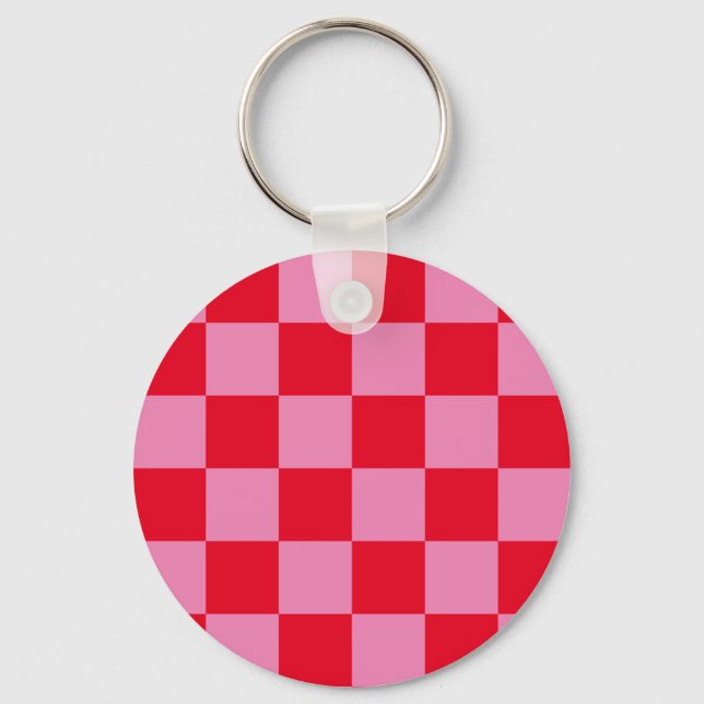 Retro Checkerboard Schachbrettmuster rosa Orange Schlüsselanhänger (Vorderseite)