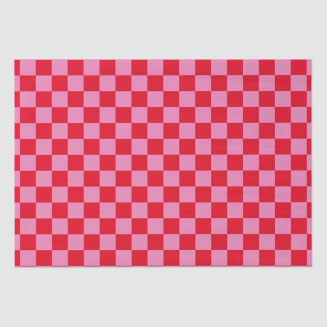 Retro Checkerboard Schachbrettmuster rosa Orange Seidenpapier (Vorderseite)