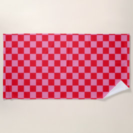 Retro Checkerboard Schachbrettmuster rosa Orange Strandtuch