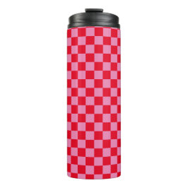 Retro Checkerboard Schachbrettmuster rosa Orange Thermosbecher
