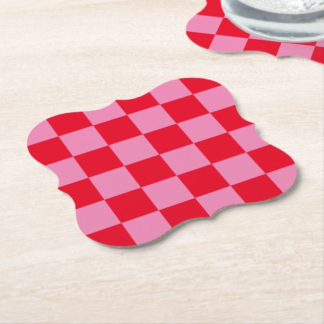 Retro Checkerboard Schachbrettmuster rosa Orange Untersetzer (angewinkelt)