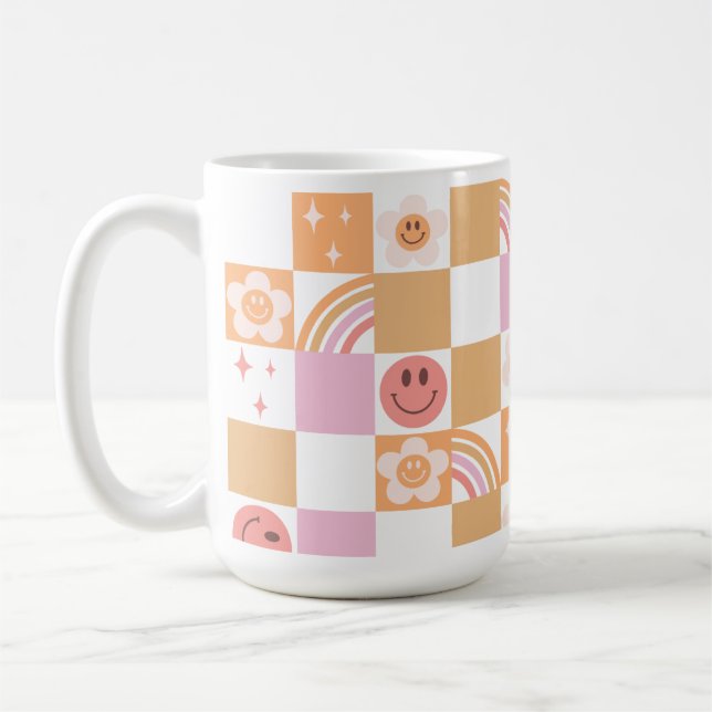Retro Checkerboard Smile Face 60er Muster Tasse (Links)