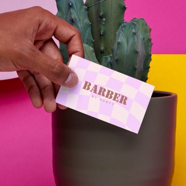 Retro Checkerboard Swirn Rosa Friseur Visitenkarte (Von Creator hochgeladen)
