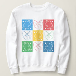 Retro Checkered Autismus Awareness Coquette Bow Sweatshirt