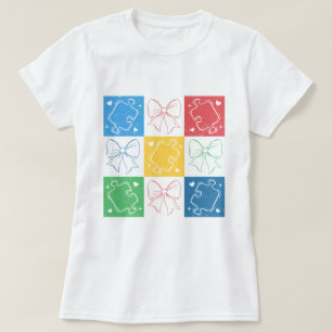 Retro Checkered Autismus Awareness Coquette Bow T-Shirt